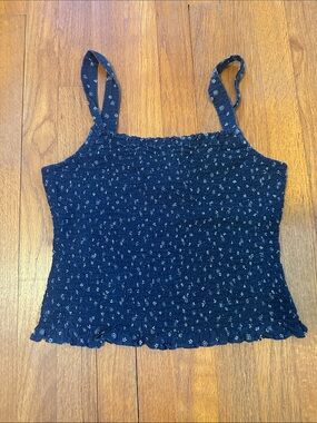 Madewell Dark Blue Smocked Floral Spaghetti-Strap Cami